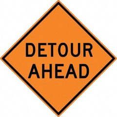 NMC - "Detour Ahead", 30" Wide x 30" High, Aluminum Construction Roadway Signs - 0.08" Thick, Black on Orange, High Intensity Reflectivity, Diamond, Post Mount - USA Tool & Supply