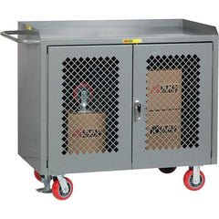 Little Giant - 3,600 Lb Capacity, 2 Shelf, 2 Door Mobile Cabinet Bench - 41" Wide x 24" Deep x 43" High, Steel, Gray - USA Tool & Supply