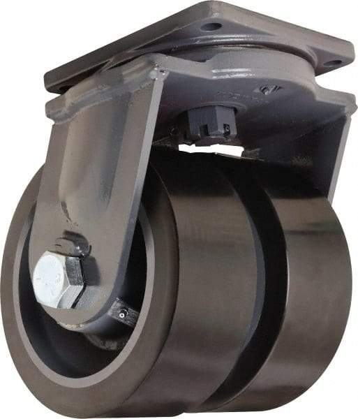 Hamilton - 10" Diam x 4" Wide x 13" OAH Top Plate Mount Dual Swivel Caster - Polyurethane Mold on Forged Steel, 13,000 Lb Capacity, Tapered Roller Bearing, 8-1/2 x 8-1/2" Plate - USA Tool & Supply
