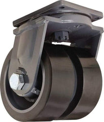 Hamilton - 10" Diam x 4" Wide x 13" OAH Top Plate Mount Dual Swivel Caster - Polyurethane Mold on Forged Steel, 13,000 Lb Capacity, Tapered Roller Bearing, 8-1/2 x 8-1/2" Plate - USA Tool & Supply