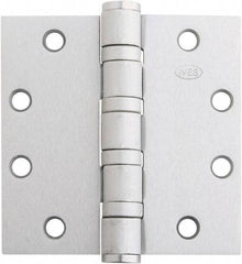 IVES - 4-1/2" Long x 4-1/2" Wide x 1.34" Thick, Stainless Steel Full Mortise Ball Bearing Hinge - Satin Chrome Finish, 5 Knuckles, 8 Holes - USA Tool & Supply