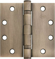 IVES - 4-1/2" Long x 4-1/2" Wide x 1.34" Thick, Stainless Steel Full Mortise Ball Bearing Hinge - Satin Chrome Finish, 5 Knuckles, 8 Holes - USA Tool & Supply