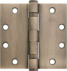 IVES - 4-1/2" Long x 4-1/2" Wide x 1.34" Thick, Stainless Steel Full Mortise Ball Bearing Hinge - Satin Chrome Finish, 5 Knuckles, 8 Holes - USA Tool & Supply