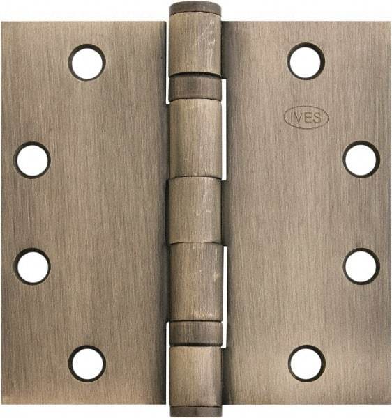 IVES - 4-1/2" Long x 4-1/2" Wide x 1.34" Thick, Stainless Steel Full Mortise Ball Bearing Hinge - Stainless Steel Finish, 5 Knuckles, 8 Holes - USA Tool & Supply