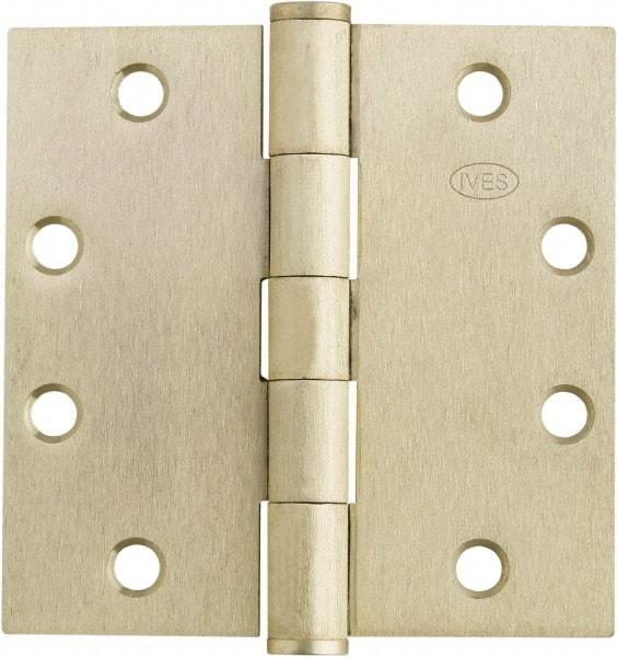 IVES - 4-1/2" Long x 4-1/2" Wide x 1.34" Thick, Stainless Steel Full Mortise Ball Bearing Hinge - Satin Chrome Finish, 5 Knuckles, 8 Holes - USA Tool & Supply