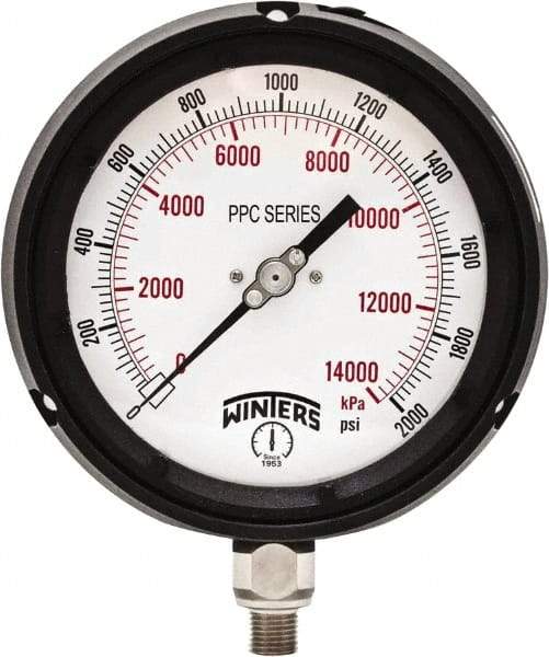 Winters - 4-1/2" Dial, 1/4 Thread, 0-2,000 Scale Range, Pressure Gauge - Bottom Connection Mount, Accurate to ±0.5% of Scale - USA Tool & Supply