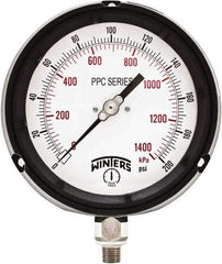 Winters - 4-1/2" Dial, 1/4 Thread, 0-200 Scale Range, Pressure Gauge - Bottom Connection Mount, Accurate to ±0.5% of Scale - USA Tool & Supply