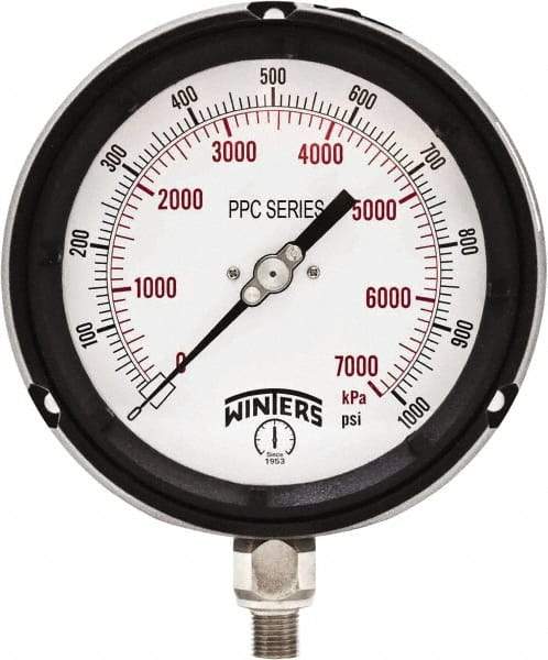 Winters - 4-1/2" Dial, 1/4 Thread, 0-1,000 Scale Range, Pressure Gauge - Bottom Connection Mount, Accurate to ±0.5% of Scale - USA Tool & Supply