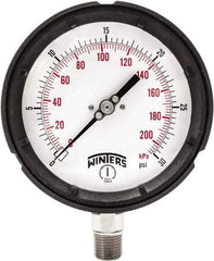 Winters - 4-1/2" Dial, 1/4 Thread, 0-30 Scale Range, Pressure Gauge - Bottom Connection Mount, Accurate to ±0.5% of Scale - USA Tool & Supply