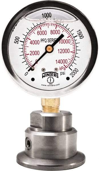 Winters - 2-1/2" Dial, 1/4 Thread, 0-100 Scale Range, Pressure Gauge - Bottom Connection Mount, Accurate to 1.5% of Scale - USA Tool & Supply