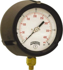 Winters - 4-1/2" Dial, 1/4 Thread, 0-60 Scale Range, Pressure Gauge - Bottom Connection Mount, Accurate to ±0.5% of Scale - USA Tool & Supply