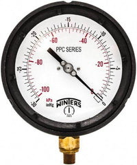 Winters - 4-1/2" Dial, 1/4 Thread, 30-0 Hg VAC Scale Range, Pressure Gauge - Bottom Connection Mount, Accurate to ±0.5% of Scale - USA Tool & Supply