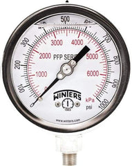 Winters - 4" Dial, 1/4 Thread, 0-1,000 Scale Range, Pressure Gauge - Bottom Connection Mount, Accurate to 0.01% of Scale - USA Tool & Supply