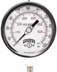 Winters - 4" Dial, 1/4 Thread, 0-1,000 Scale Range, Pressure Gauge - Bottom Connection Mount, Accurate to 0.01% of Scale - USA Tool & Supply