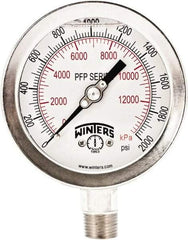 Winters - 4" Dial, 1/4 Thread, 0-2,000 Scale Range, Pressure Gauge - Bottom Connection Mount, Accurate to 0.01% of Scale - USA Tool & Supply