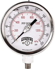 Winters - 4" Dial, 1/4 Thread, 0-200 Scale Range, Pressure Gauge - Bottom Connection Mount, Accurate to 1% Full-Scale of Scale - USA Tool & Supply