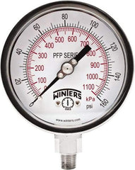 Winters - 4" Dial, 1/4 Thread, 0-160 Scale Range, Pressure Gauge - Bottom Connection Mount, Accurate to 1% Full-Scale of Scale - USA Tool & Supply