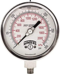 Winters - 4" Dial, 1/4 Thread, 0-300 Scale Range, Pressure Gauge - Bottom Connection Mount, Accurate to 0.01% of Scale - USA Tool & Supply