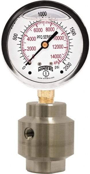 Winters - 2-1/2" Dial, 1/4 Thread, 0-1,000 Scale Range, Pressure Gauge - Bottom Connection Mount, Accurate to 1.5% of Scale - USA Tool & Supply