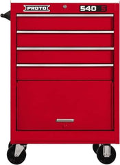 Proto - 4 Drawer Steel Tool Roller Cabinet - 27" Wide x 42" High x 18" Deep, Ball Bearing Drawer Slides, Red - USA Tool & Supply