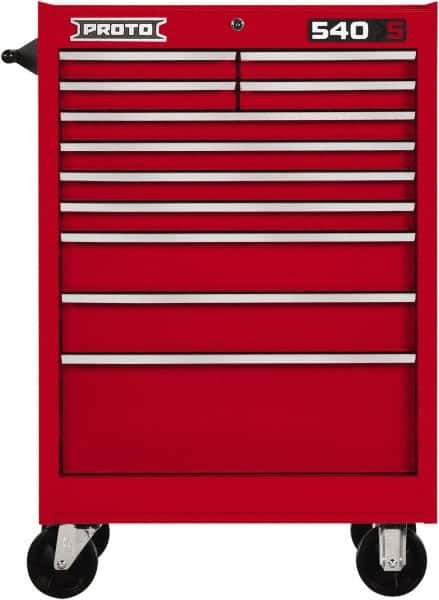 Proto - 11 Drawer Steel Tool Roller Cabinet - 27" Wide x 42" High x 18" Deep, Ball Bearing Drawer Slides, Red - USA Tool & Supply