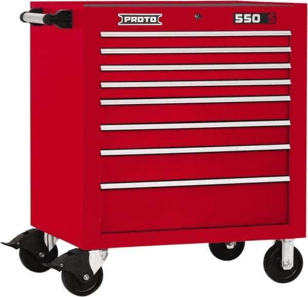Proto - 8 Drawer Steel Tool Roller Cabinet - 34" Wide x 41" High x 25-1/4" Deep, Ball Bearing Drawer Slides, Red - USA Tool & Supply