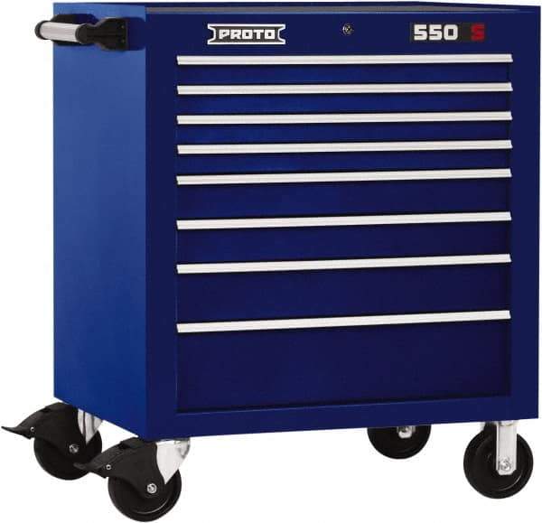 Proto - 8 Drawer Steel Tool Roller Cabinet - 34" Wide x 41" High x 25-1/4" Deep, Ball Bearing Drawer Slides, Blue - USA Tool & Supply