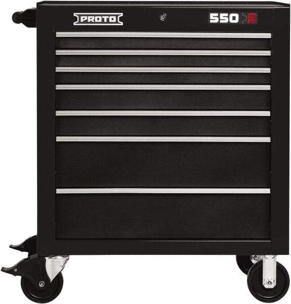 Proto - 7 Drawer Steel Tool Roller Cabinet - 34" Wide x 41" High x 25-1/4" Deep, Ball Bearing Drawer Slides, Black - USA Tool & Supply