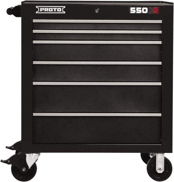 Proto - 6 Drawer Steel Tool Roller Cabinet - 34" Wide x 41" High x 25-1/4" Deep, Ball Bearing Drawer Slides, Black - USA Tool & Supply
