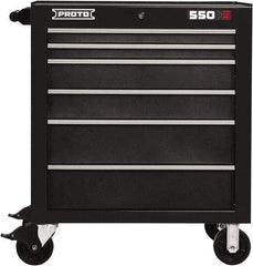Proto - 6 Drawer Steel Tool Roller Cabinet - 34" Wide x 41" High x 25-1/4" Deep, Ball Bearing Drawer Slides, Black - USA Tool & Supply