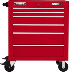 Proto - 6 Drawer Steel Tool Roller Cabinet - 34" Wide x 41" High x 25-1/4" Deep, Ball Bearing Drawer Slides, Red - USA Tool & Supply