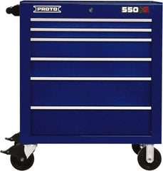 Proto - 6 Drawer Steel Tool Roller Cabinet - 34" Wide x 41" High x 25-1/4" Deep, Ball Bearing Drawer Slides, Blue - USA Tool & Supply