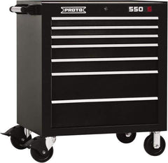 Proto - 7 Drawer Steel Tool Roller Cabinet - 34" Wide x 41" High x 25-1/4" Deep, Ball Bearing Drawer Slides, Black - USA Tool & Supply