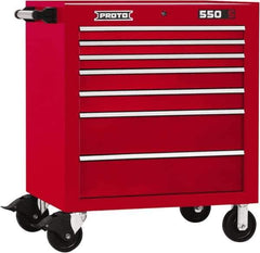 Proto - 7 Drawer Steel Tool Roller Cabinet - 34" Wide x 41" High x 25-1/4" Deep, Ball Bearing Drawer Slides, Red - USA Tool & Supply