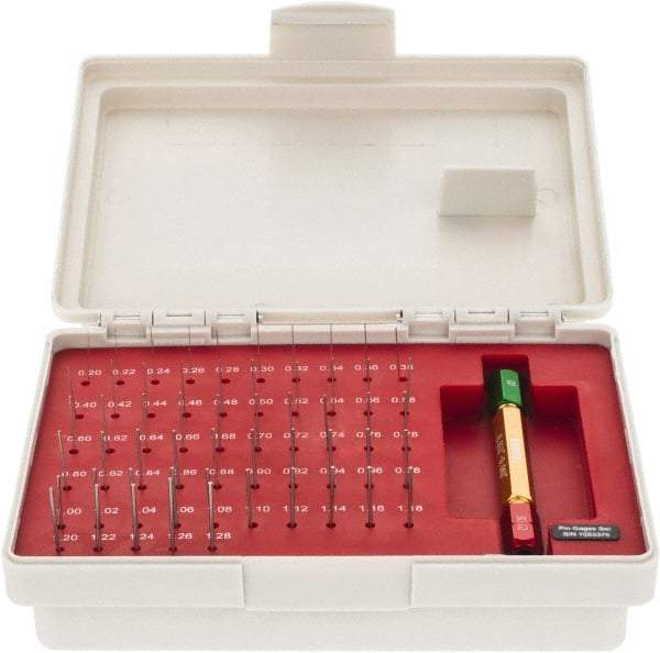 SPI - 55 Piece, 0.2-1.28mm Diameter Plug and Pin Gage Set - Minus 0.005mm Tolerance, Class ZZ - USA Tool & Supply