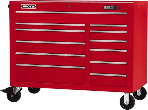 Proto - 23,419 Lb Capacity, 12 Drawer Mobile Workstation - 50" Wide x 25-1/4" Deep x 41" High, Steel, Red - USA Tool & Supply