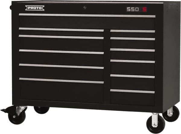 Proto - 23,419 Lb Capacity, 12 Drawer Mobile Workstation - 50" Wide x 25-1/4" Deep x 41" High, Steel, Black - USA Tool & Supply