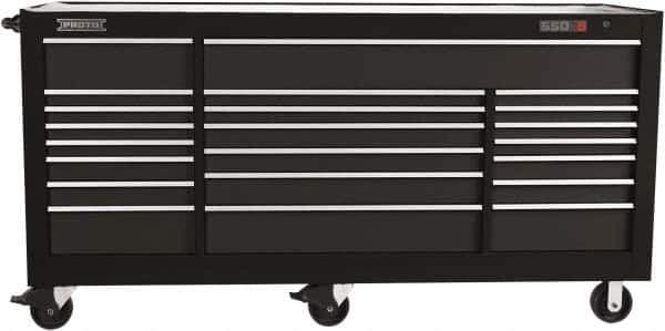 Proto - 48,115 Lb Capacity, 22 Drawer Mobile Power Workstation - 88-1/4" Wide x 27" Deep x 46-3/8" High, Steel, Dual Black - USA Tool & Supply