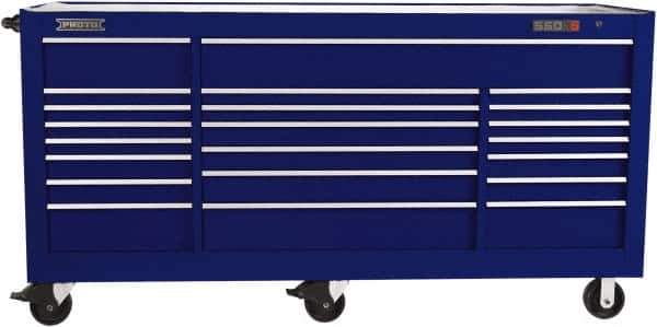 Proto - 48,115 Lb Capacity, 22 Drawer Mobile Workstation - 88-1/4" Wide x 27" Deep x 46-3/8" High, Steel, Blue - USA Tool & Supply