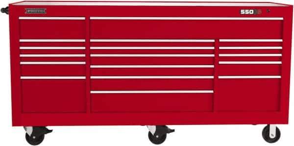 Proto - 48,654 Lb Capacity, 20 Drawer Mobile Workstation - 88-1/4" Wide x 27" Deep x 46-3/8" High, Steel, Red - USA Tool & Supply