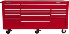 Proto - 48,654 Lb Capacity, 20 Drawer Mobile Workstation - 88-1/4" Wide x 27" Deep x 46-3/8" High, Steel, Red - USA Tool & Supply