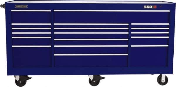 Proto - 48,654 Lb Capacity, 20 Drawer Mobile Workstation - 88-1/4" Wide x 27" Deep x 46-3/8" High, Steel, Blue - USA Tool & Supply