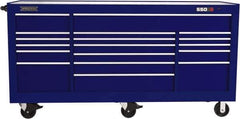 Proto - 48,654 Lb Capacity, 20 Drawer Mobile Workstation - 88-1/4" Wide x 27" Deep x 46-3/8" High, Steel, Blue - USA Tool & Supply