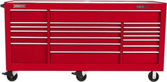 Proto - 48,654 Lb Capacity, 18 Drawer Mobile Workstation - 88-1/4" Wide x 27" Deep x 46-3/8" High, Steel, Red - USA Tool & Supply