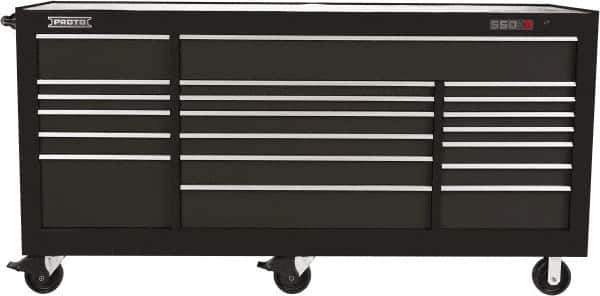 Proto - 48,654 Lb Capacity, 18 Drawer Mobile Workstation - 88-1/4" Wide x 27" Deep x 46-3/8" High, Steel, Dual Black - USA Tool & Supply