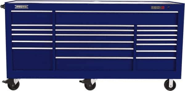 Proto - 48,654 Lb Capacity, 18 Drawer Mobile Workstation - 88-1/4" Wide x 27" Deep x 46-3/8" High, Steel, Blue - USA Tool & Supply