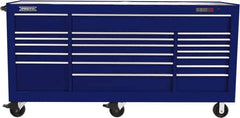 Proto - 48,654 Lb Capacity, 18 Drawer Mobile Workstation - 88-1/4" Wide x 27" Deep x 46-3/8" High, Steel, Blue - USA Tool & Supply