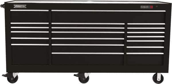 Proto - 48,654 Lb Capacity, 18 Drawer Mobile Workstation - 88-1/4" Wide x 27" Deep x 46-3/8" High, Steel, Black - USA Tool & Supply