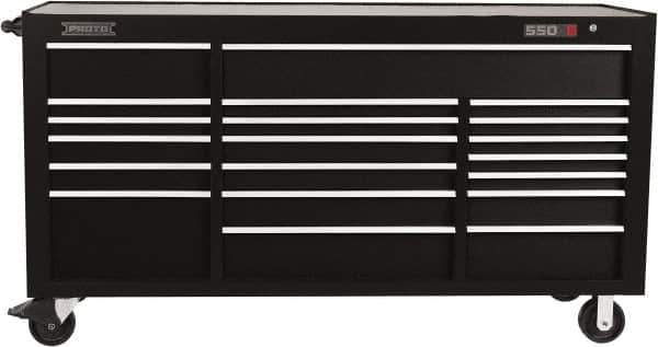 Proto - 39,577 Lb Capacity, 20 Drawer Mobile Workstation - 78-7/8" Wide x 25-1/4" Deep x 43-1/4" High, Steel, Black - USA Tool & Supply