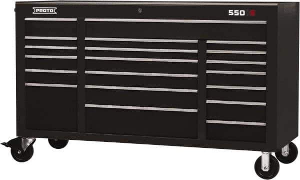 Proto - 30,519 Lb Capacity, 20 Drawer Mobile Workstation - 67" Wide x 25-1/4" Deep x 41" High, Steel, Black - USA Tool & Supply